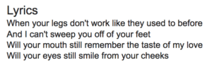  Esta es una imagen de la letra de "Thinking out Loud" de Ed Sheeran