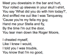 This is an image of the lyrics to the Amy Winehouse song "You Know I'm No Good"