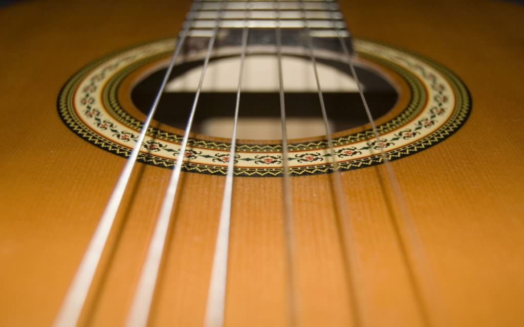 close up of guitar strings